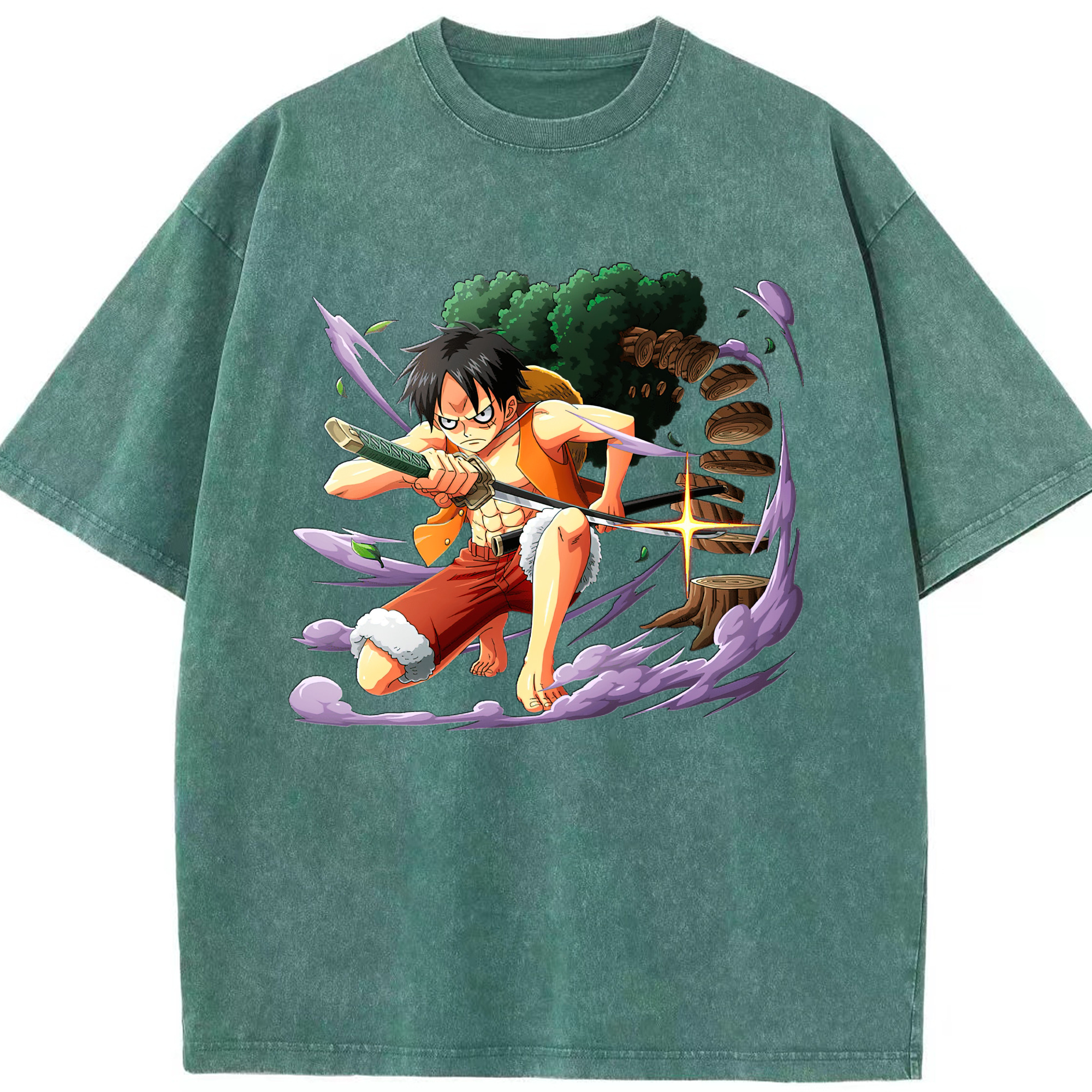 ワンピース モンキー・D・ルフィ ONE PIECE Monkey D. Luffy 綿100% ヴィンテージ風 半袖Tシャツ（フロントプリント）